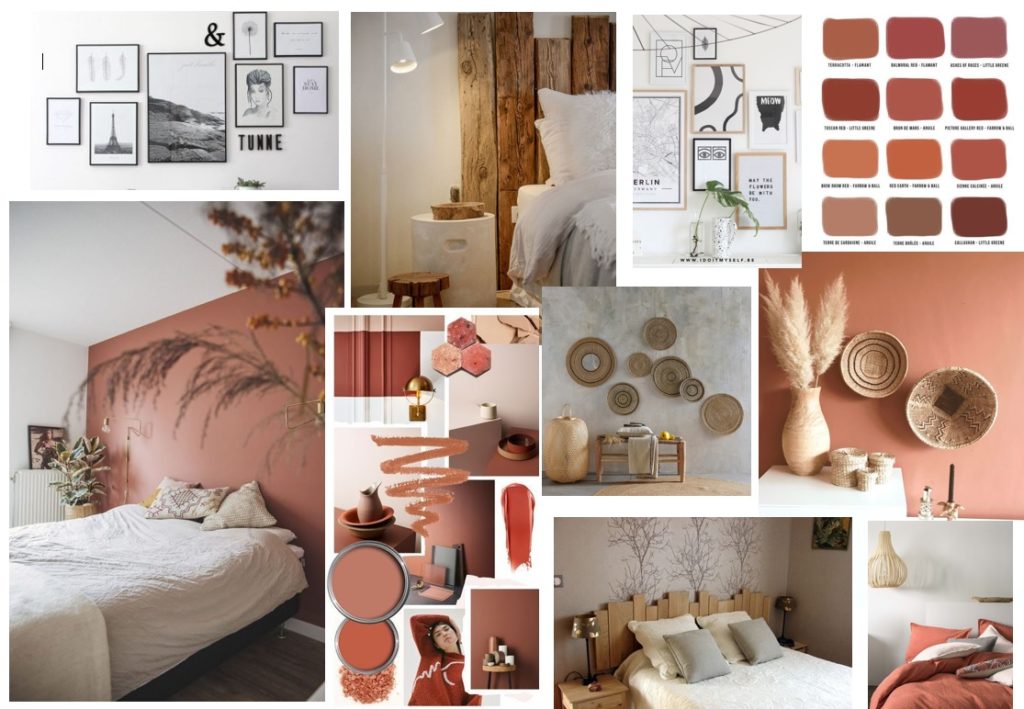 Planche d'ambiance chambre couleur terracotta