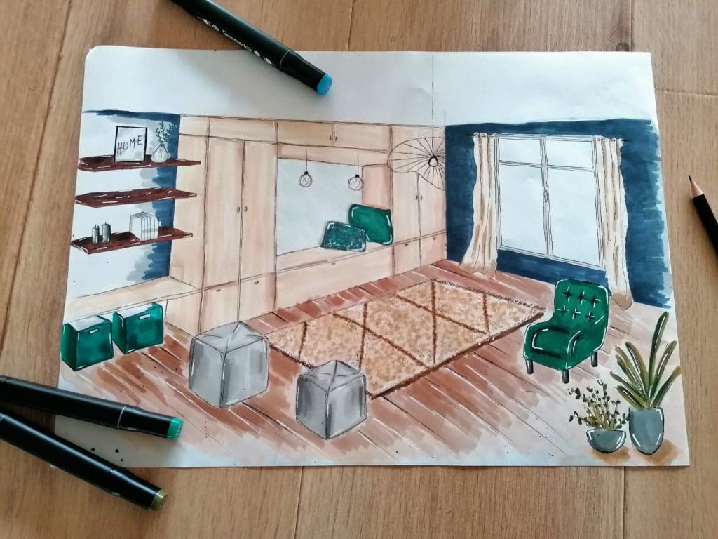 Croquis d'un salon fait à la main