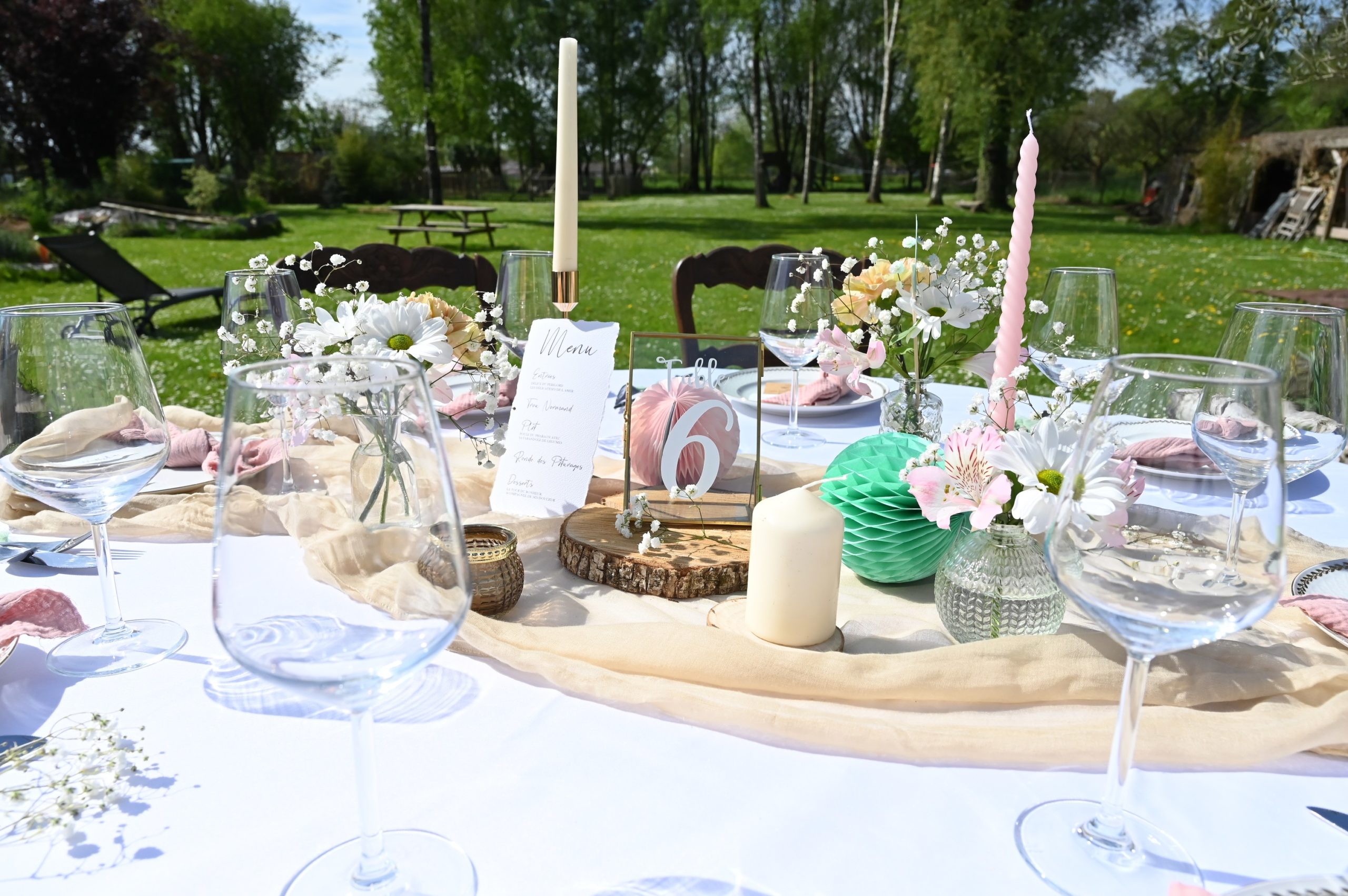 decoration table mariage rose vert